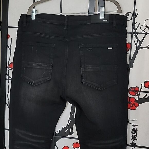 Amiri Black Distressed Bandana Denim Panelled Skinny Jeans Size 41 - Picture 8 of 11